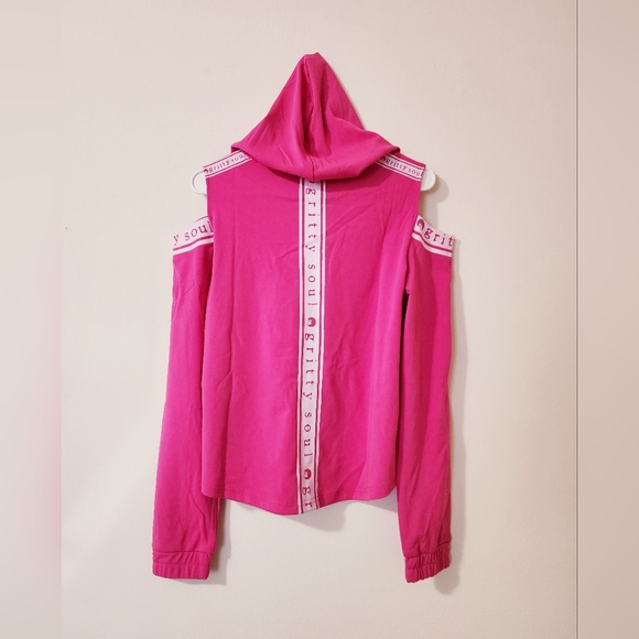 GRITTY SOUL, Petty in pink open shoulder pink hooded tracksuit size M - Picture 6 of 8
